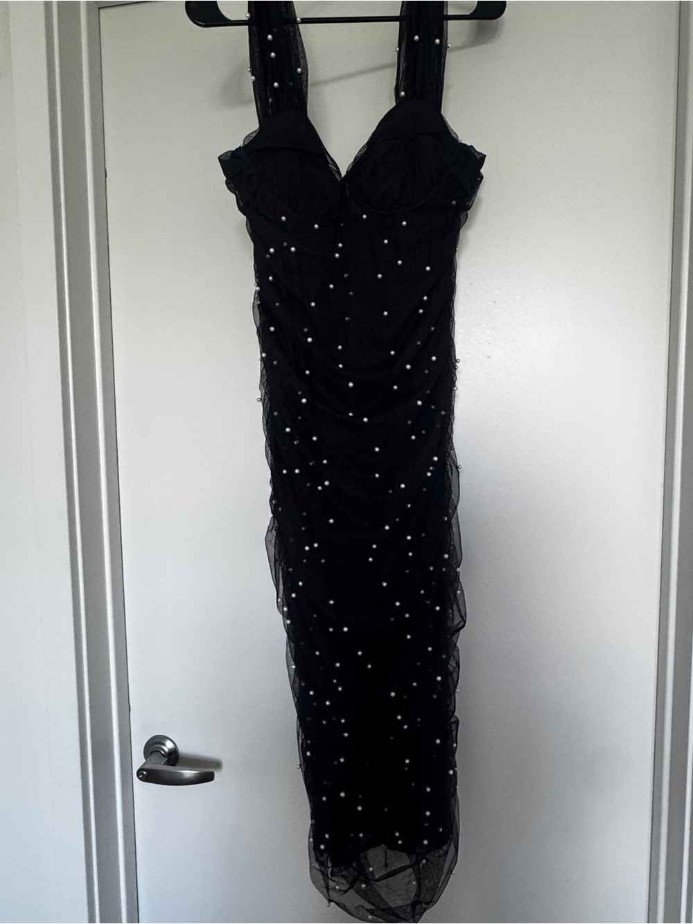 Francesca's Collections Black Pearl-Embellished Midi Dress